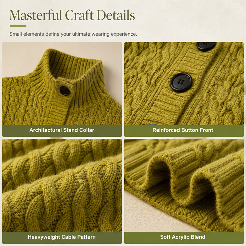 Women's Cable Knit Mock Neck Long Cardigan Duster Sweater Coat