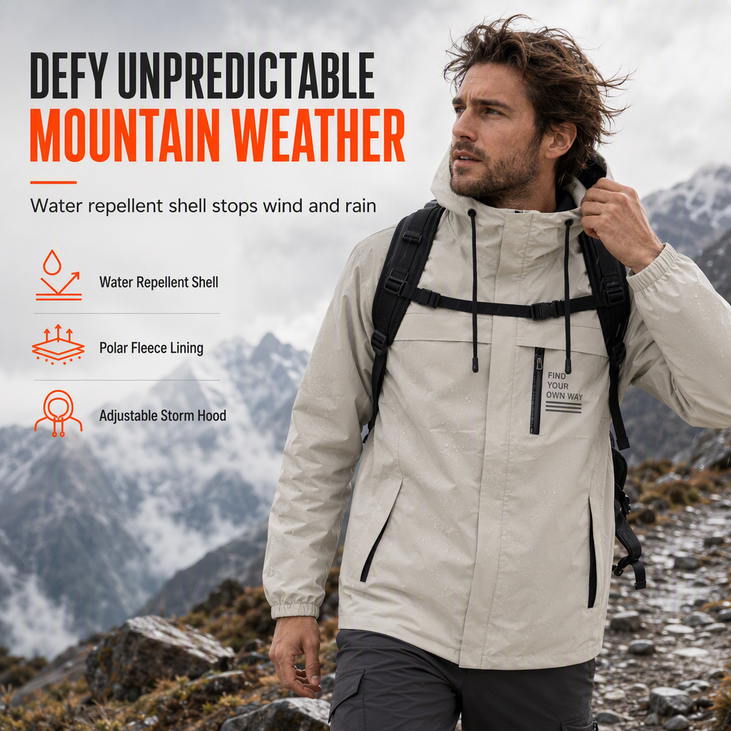 Men's Outdoor Windbreaker with Detachable Hood