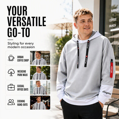 Men's Casual Fake 2-Piece Hooded Sweatshirt