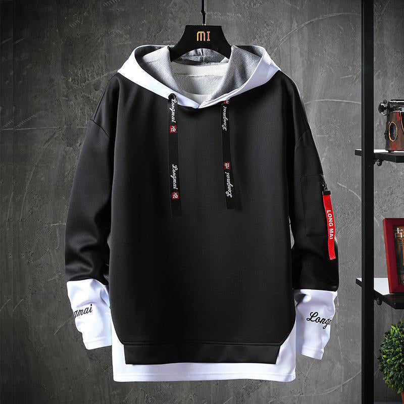 Men's Casual Fake 2-Piece Hooded Sweatshirt