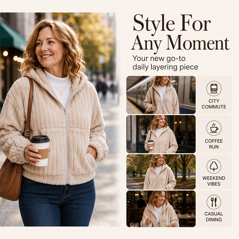 Women's Double-Sided Plush Hooded Jacket