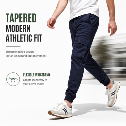 Men's Casual Cargo Pants with Multi Pockets and Drawstring