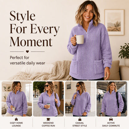 ☁️ Plush Warmth, Easy Half-Zip Style | Women's Pocket Sweatshirt ⚡ Free Shipping