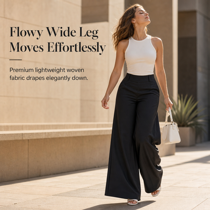 Women's Casual High Waisted Wide Leg Tailored Pants with Flowy Drape