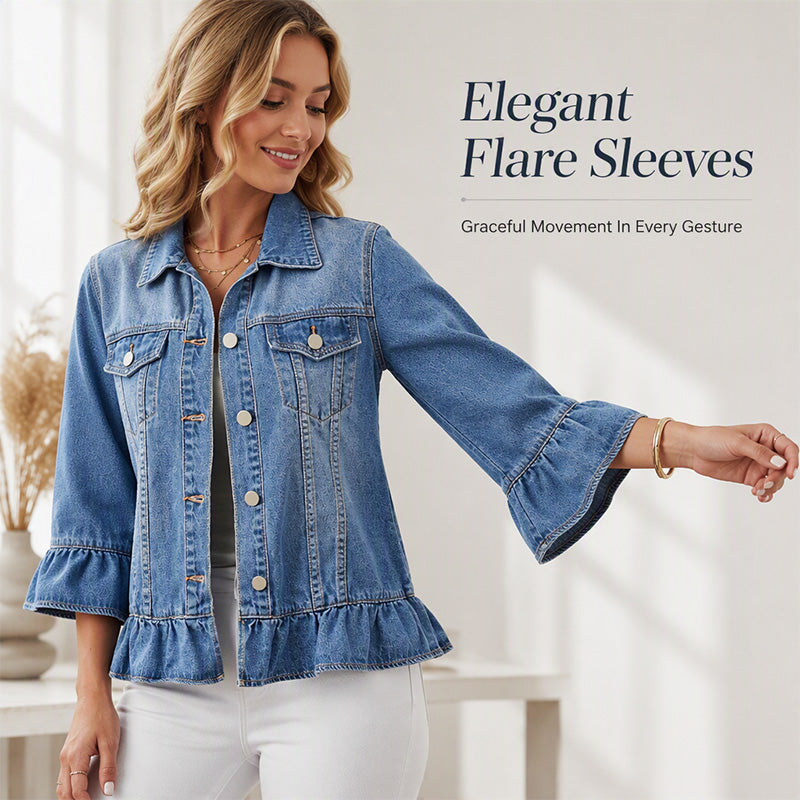Women's Cropped Denim Jacket with Ruffle Hem
