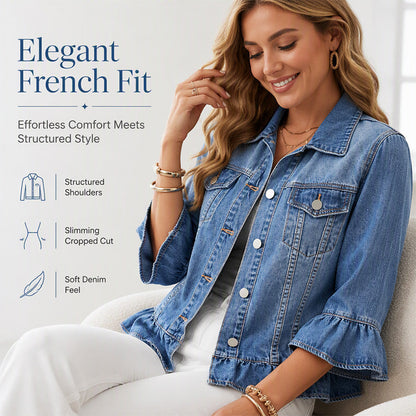 Women's Cropped Denim Jacket with Ruffle Hem