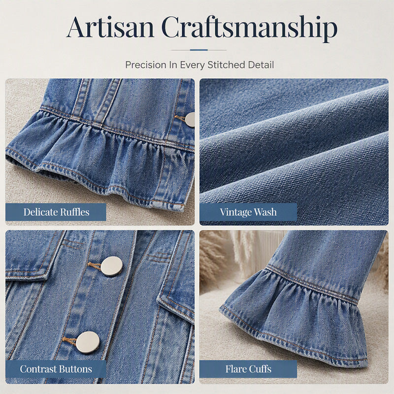 Women's Cropped Denim Jacket with Ruffle Hem