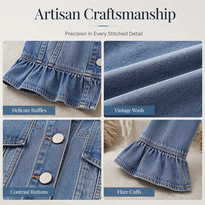 Women's Cropped Denim Jacket with Ruffle Hem