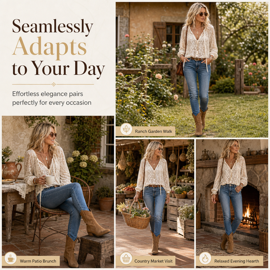 Women's Elegant Loose Fit Long Sleeve Lace Pullover Blouse