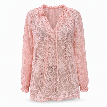 Women's Elegant Loose Fit Long Sleeve Lace Pullover Blouse
