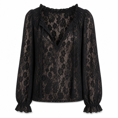 Women's Elegant Loose Fit Long Sleeve Lace Pullover Blouse