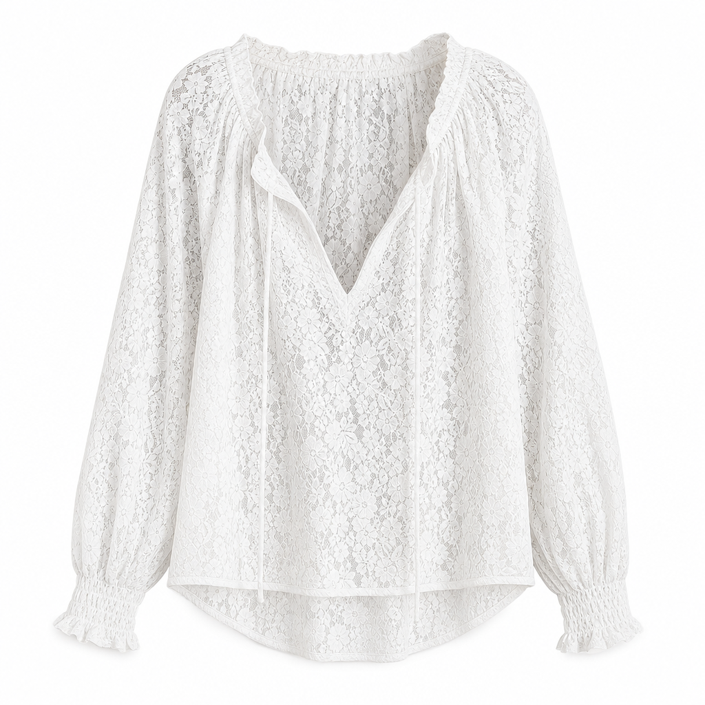 Women's Elegant Loose Fit Long Sleeve Lace Pullover Blouse