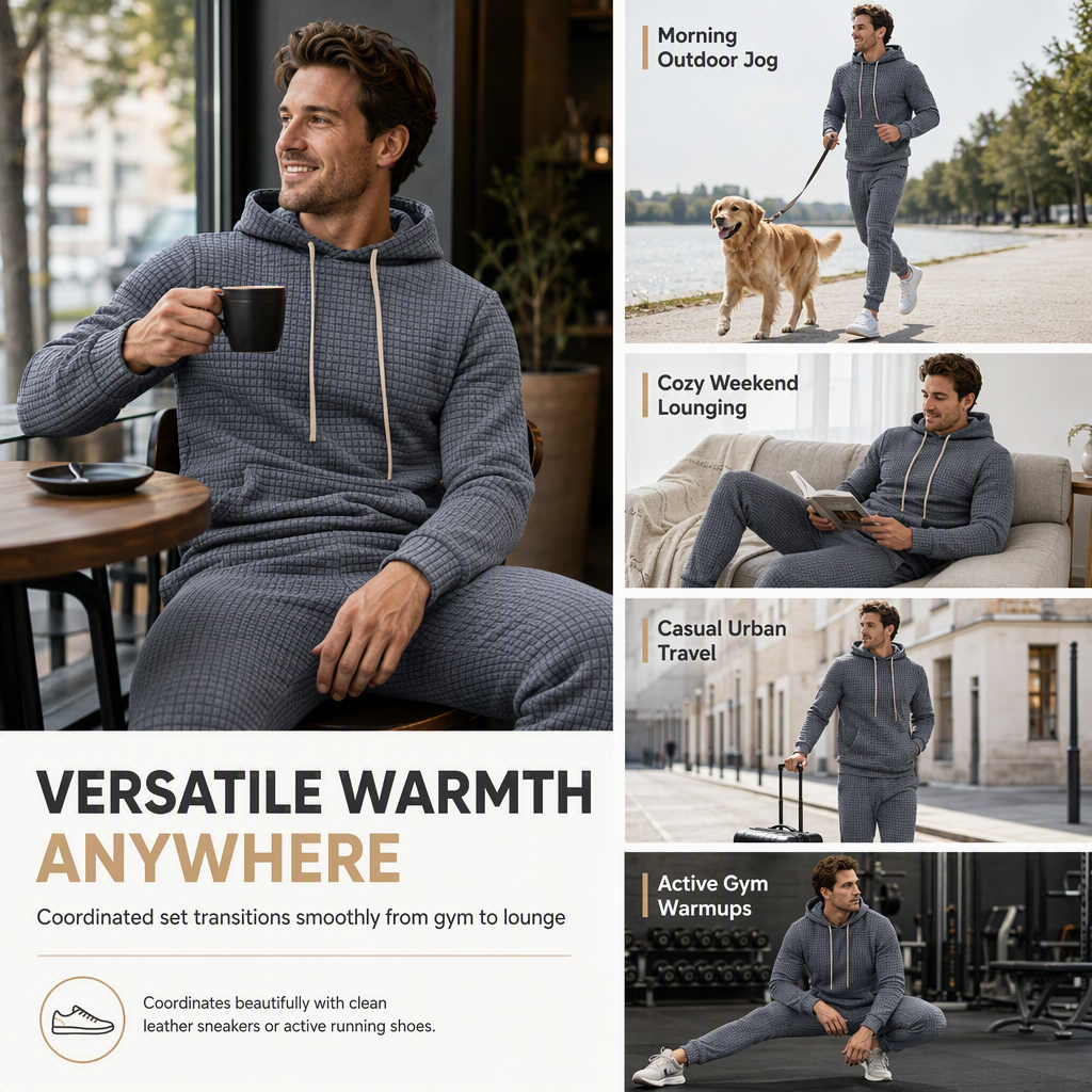 Men's Waffle Jacquard Hooded Tracksuit