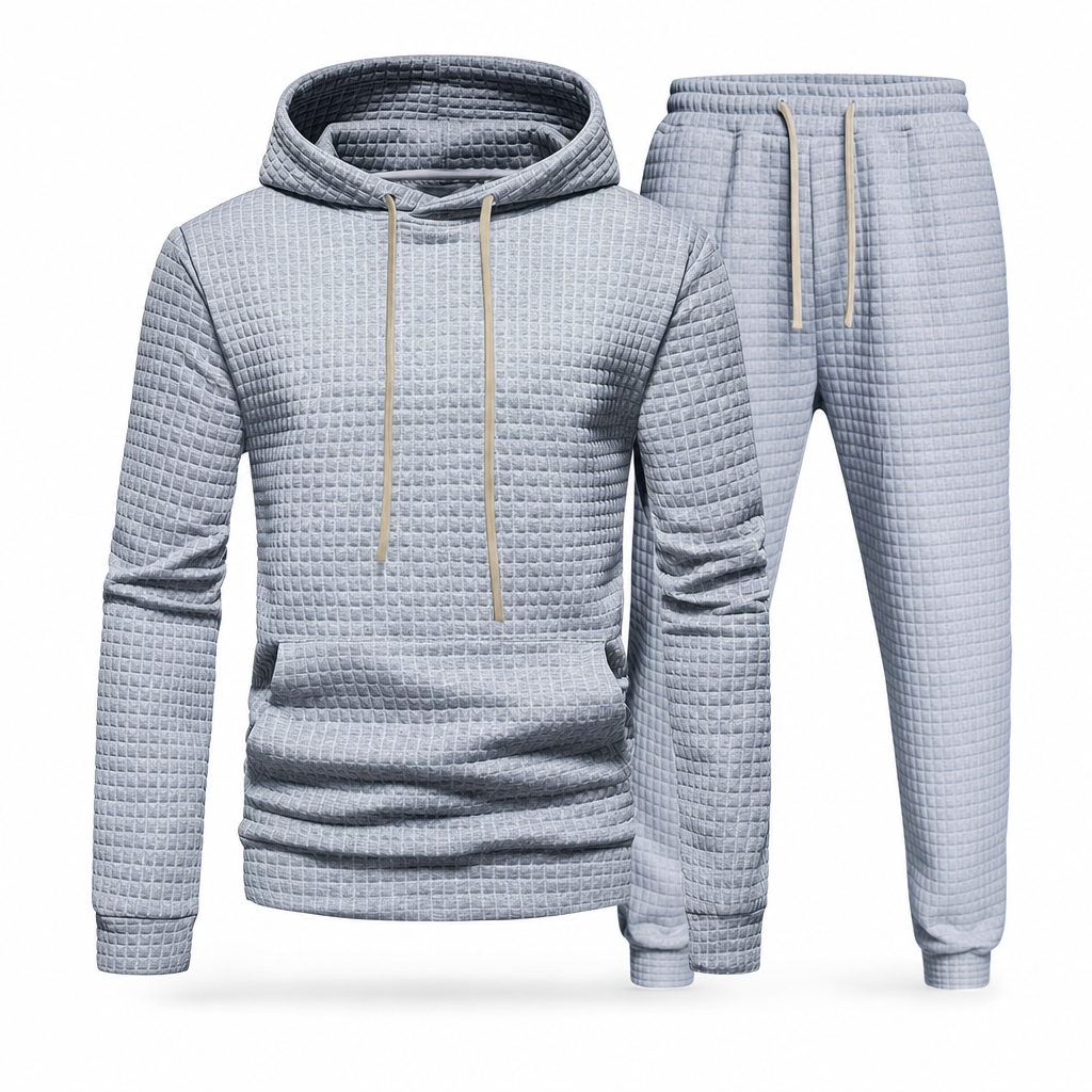 Men's Waffle Jacquard Hooded Tracksuit