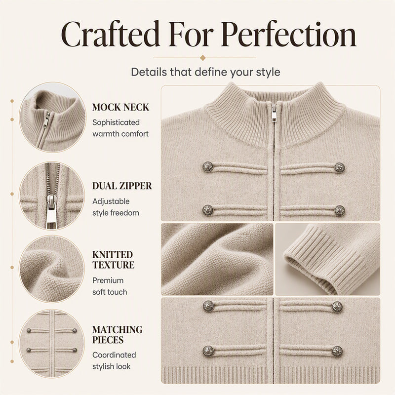 Women's Casual Double Zipper Sweater Jacket