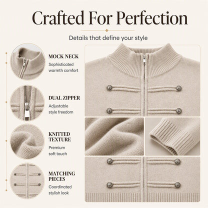 Women's Casual Double Zipper Sweater Jacket