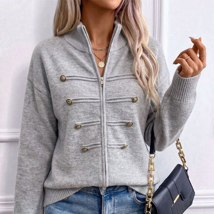 Women's Casual Double Zipper Sweater Jacket