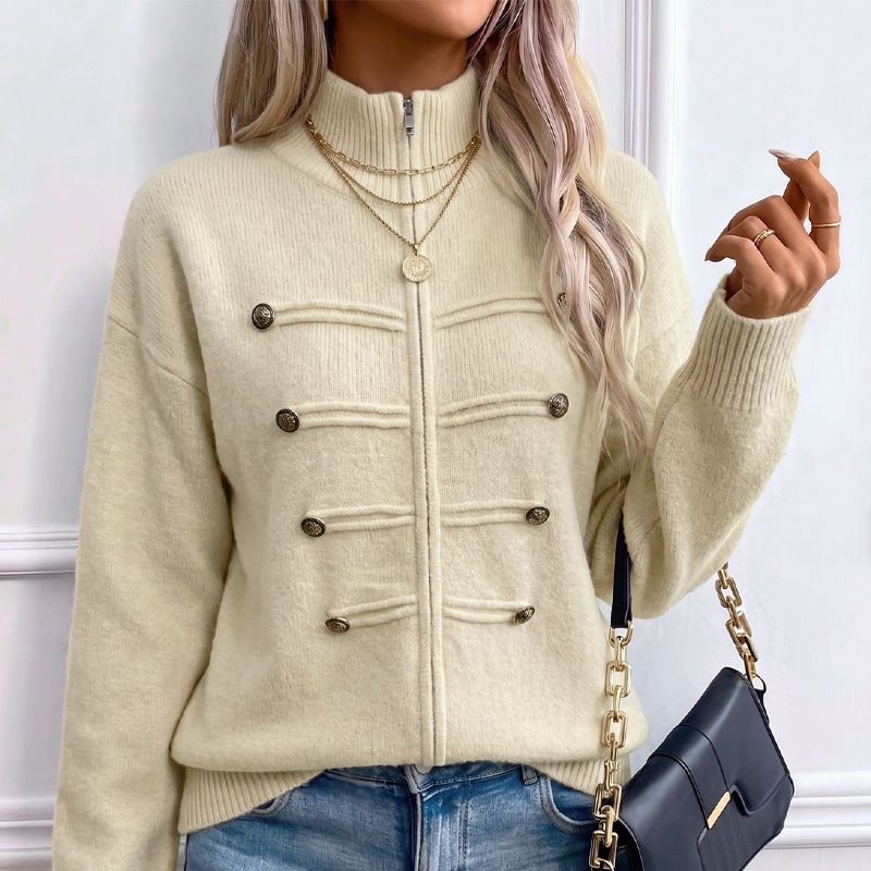 Women's Casual Double Zipper Sweater Jacket
