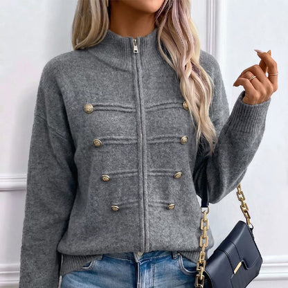 Women's Casual Double Zipper Sweater Jacket