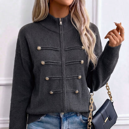 Women's Casual Double Zipper Sweater Jacket