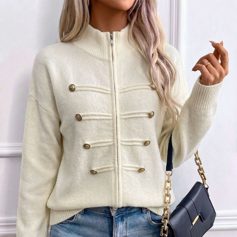 Women's Casual Double Zipper Sweater Jacket