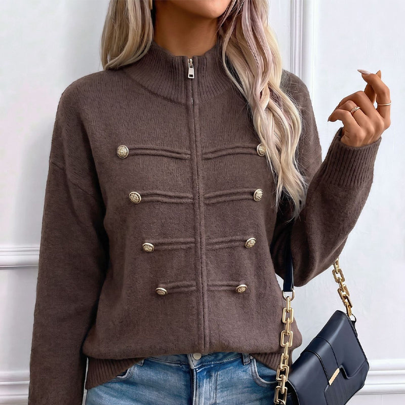 Women's Casual Double Zipper Sweater Jacket