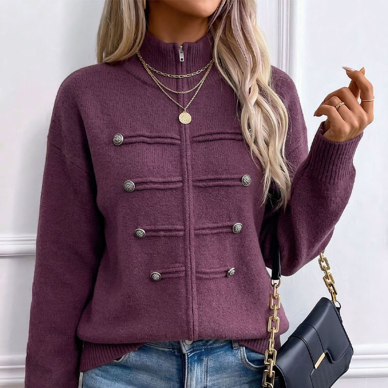 Women's Casual Double Zipper Sweater Jacket