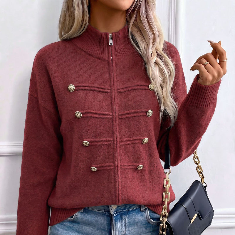 Women's Casual Double Zipper Sweater Jacket