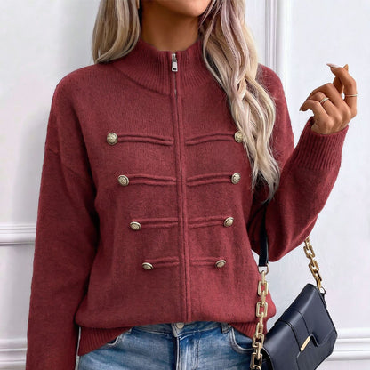 Women's Casual Double Zipper Sweater Jacket