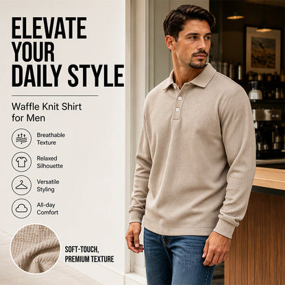 Men's Waffle Knit Long Sleeve Collared Top