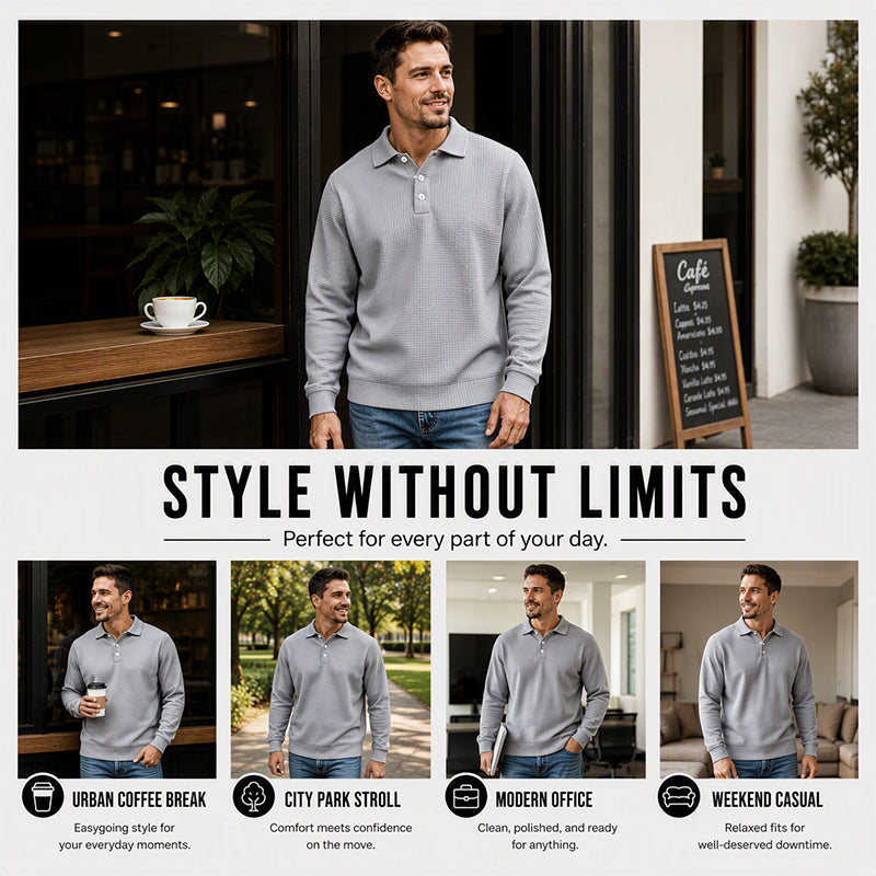 Men's Waffle Knit Long Sleeve Collared Top