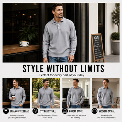 Men's Waffle Knit Long Sleeve Collared Top