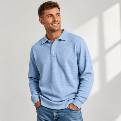 Men's Waffle Knit Long Sleeve Collared Top