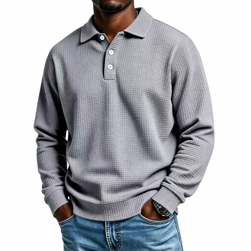 Men's Waffle Knit Long Sleeve Collared Top