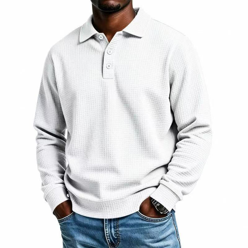 Men's Waffle Knit Long Sleeve Collared Top