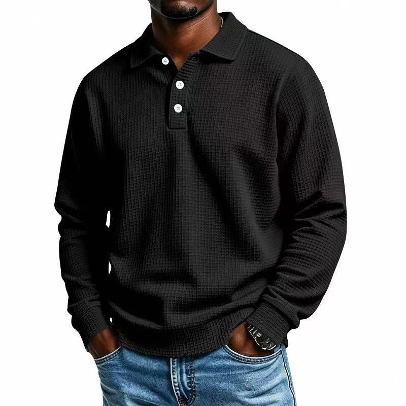 Men's Waffle Knit Long Sleeve Collared Top