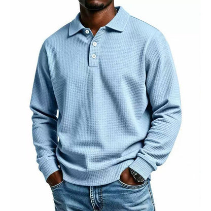 Men's Waffle Knit Long Sleeve Collared Top