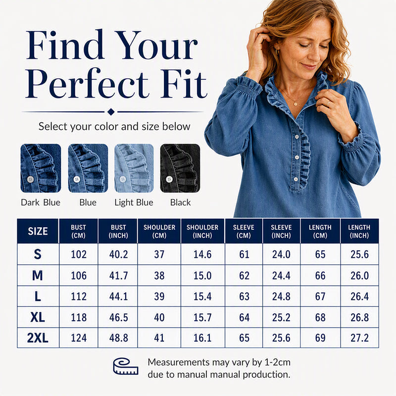 Women's Ruffle Collar Puff Sleeve Denim Top