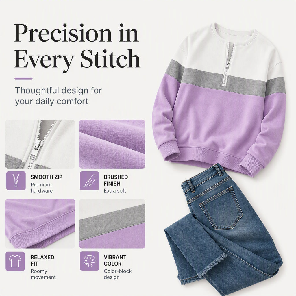 Women's Color-Block Half-Zip Sweatshirt