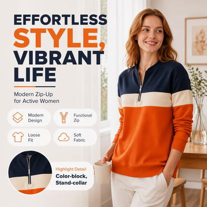Women's Color-Block Half-Zip Sweatshirt