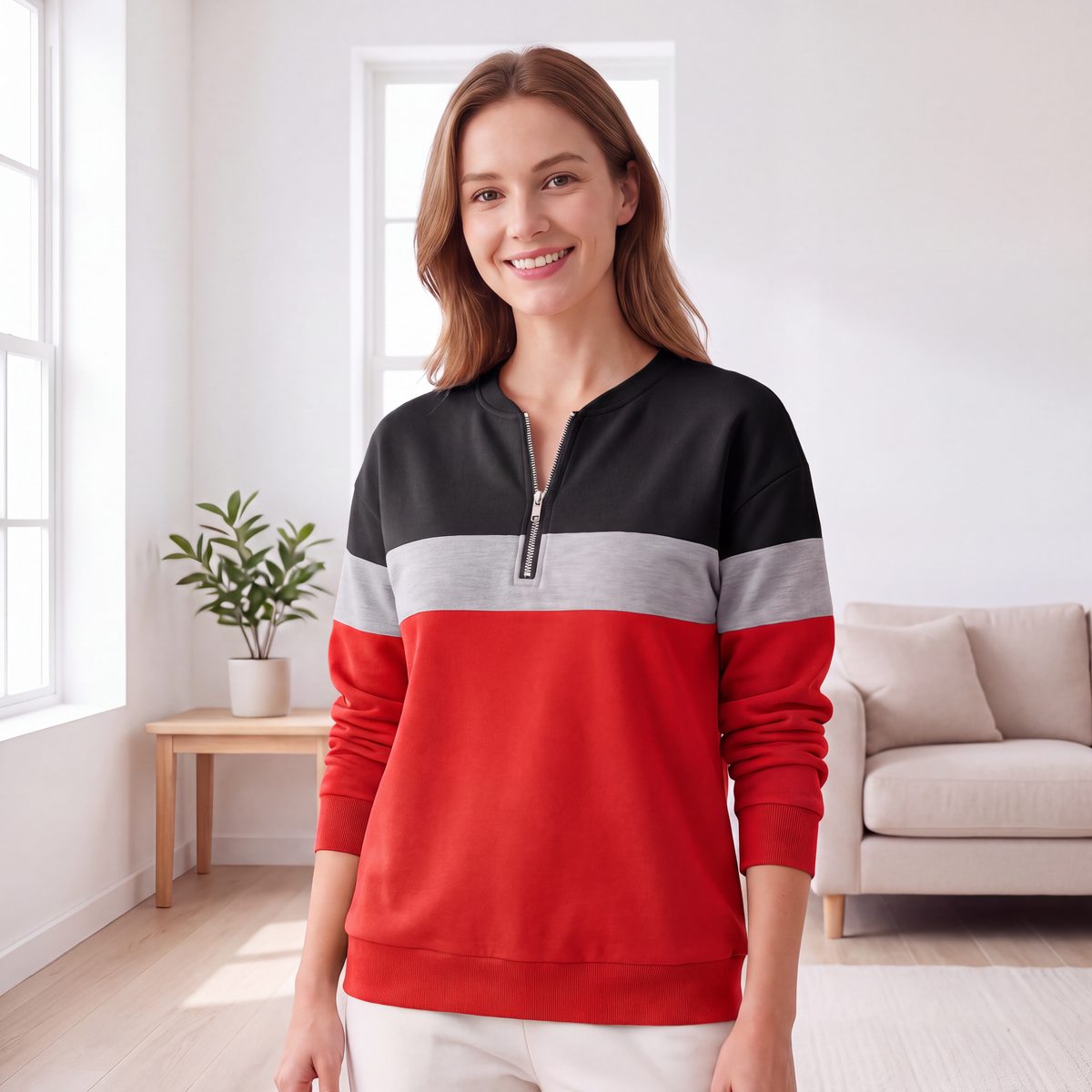 Women's Color-Block Half-Zip Sweatshirt