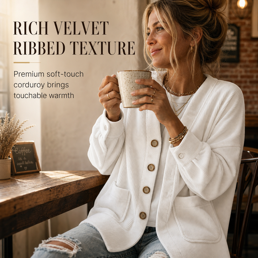 Women's Casual Corduroy V-Neck Cardigan Coat