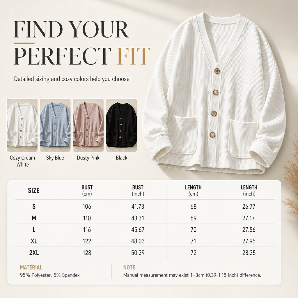 Women's Casual Corduroy V-Neck Cardigan Coat