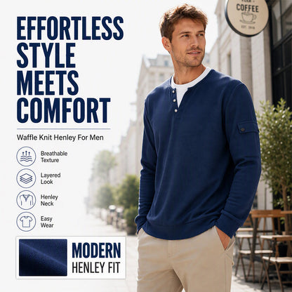 Men's Waffle Knit Fake Two-Piece Henley Top