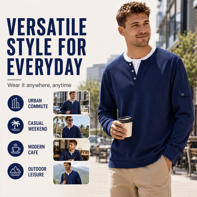 Men's Waffle Knit Fake Two-Piece Henley Top
