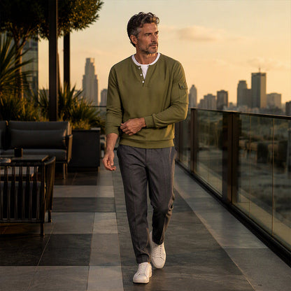 Men's Waffle Knit Fake Two-Piece Henley Top
