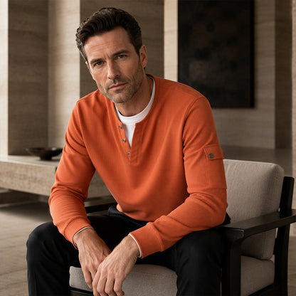 Men's Waffle Knit Fake Two-Piece Henley Top