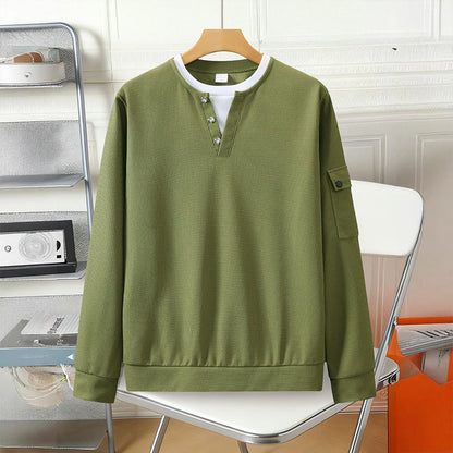 Men's Waffle Knit Fake Two-Piece Henley Top
