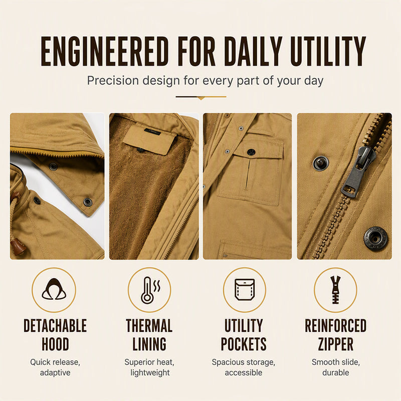 Men's Winter Thermal Detachable Hooded Jacket