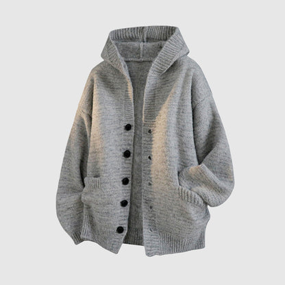 Men's Hooded Knit Cardigan Casual Loose Button Sweater Jacket